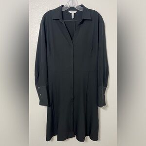 Spanx Black Long Sleeve Shirt Dress Stretch Travel Workwear Minimalist Chic L